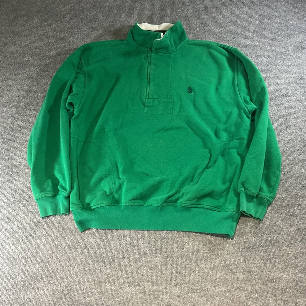 Nautica Vintage Quarter Zip Sweatshirt Mens XL Green Cotton Pullover Logo